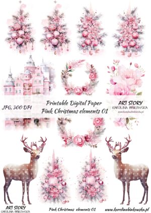 Elementy do wycinania - Pink Christmas elements 01  - DIGI