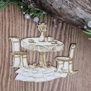 Stół z krzesłami - grawerowane