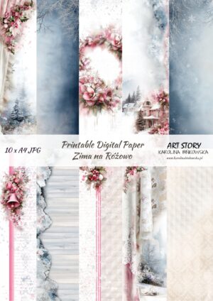Zestaw papierów - Zima na różowo  - DIGI