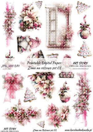 Elementy do wycinania - Zima na różowo set 01 - DIGI