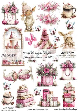 Elementy do wycinania - Zima na różowo set 04 - DIGI