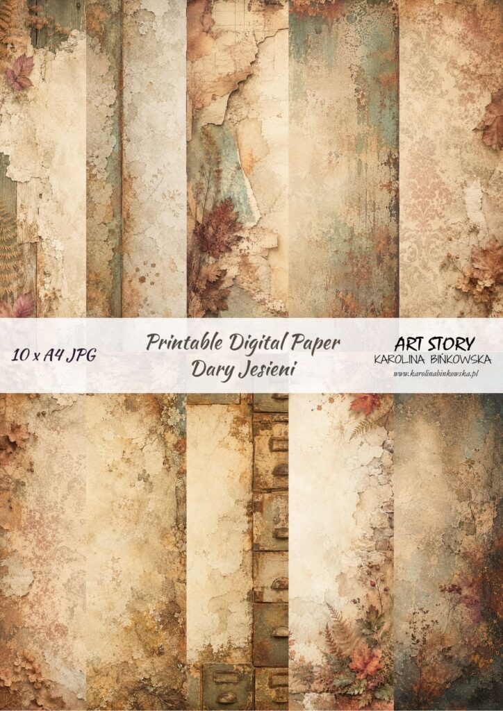 Zestaw papierów - Dary Jesieni – zestaw 10 papierów A4 DIGI do scrapbookingu