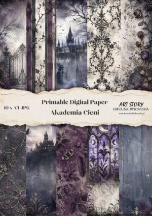 Zestaw papierów - Akademia Cieni – zestaw 10 papierów A4 DIGI do scrapbookingu
