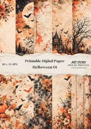 Zestaw papierów - Halloween 01 – zestaw 10 papierów A4 DIGI do scrapbookingu