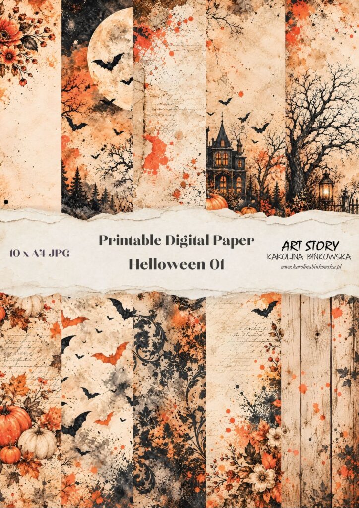 Zestaw papierów - Halloween 01 – zestaw 10 papierów A4 DIGI do scrapbookingu